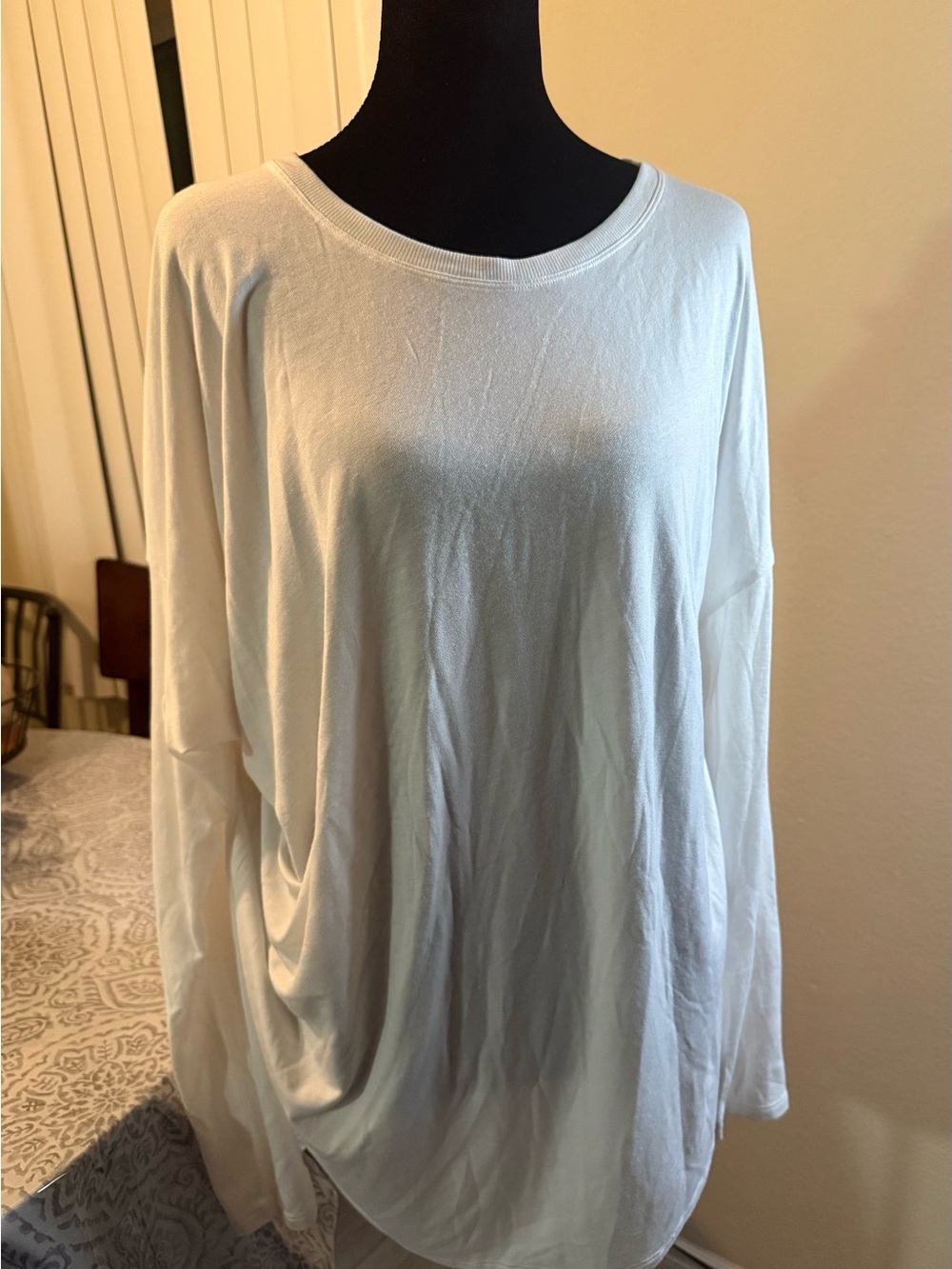 Athleta White Long Sleeve Draped Crew Top